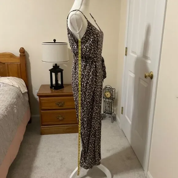 Salty Lemon small animal print spaghetti straps belted wide leg jumpsuit - Picture 3 of 8